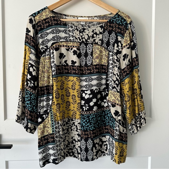 J. Jill Mixed Floral Print Long Sleeve Blouse Top Shirt Size L - Picture 2 of 6
